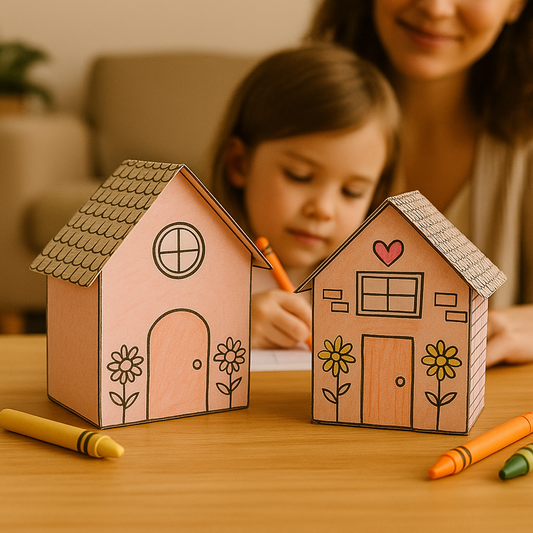 Printable 3D Paper Houses 1 – DIY Cut, Color & Craft Activity for Kids